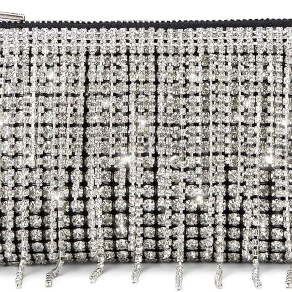 Handbags - Women Sparkly Rhinestone Purse Tassel Crystal Diamond Crossbody Bag Silver Chain